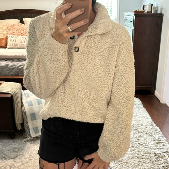 SHEIN Cream Sherpa 1/4 Button-up Pullover Size L - Picture 1 of 10
